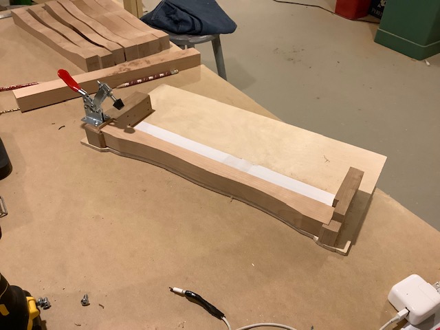showing the routing fixture with a blank in place.